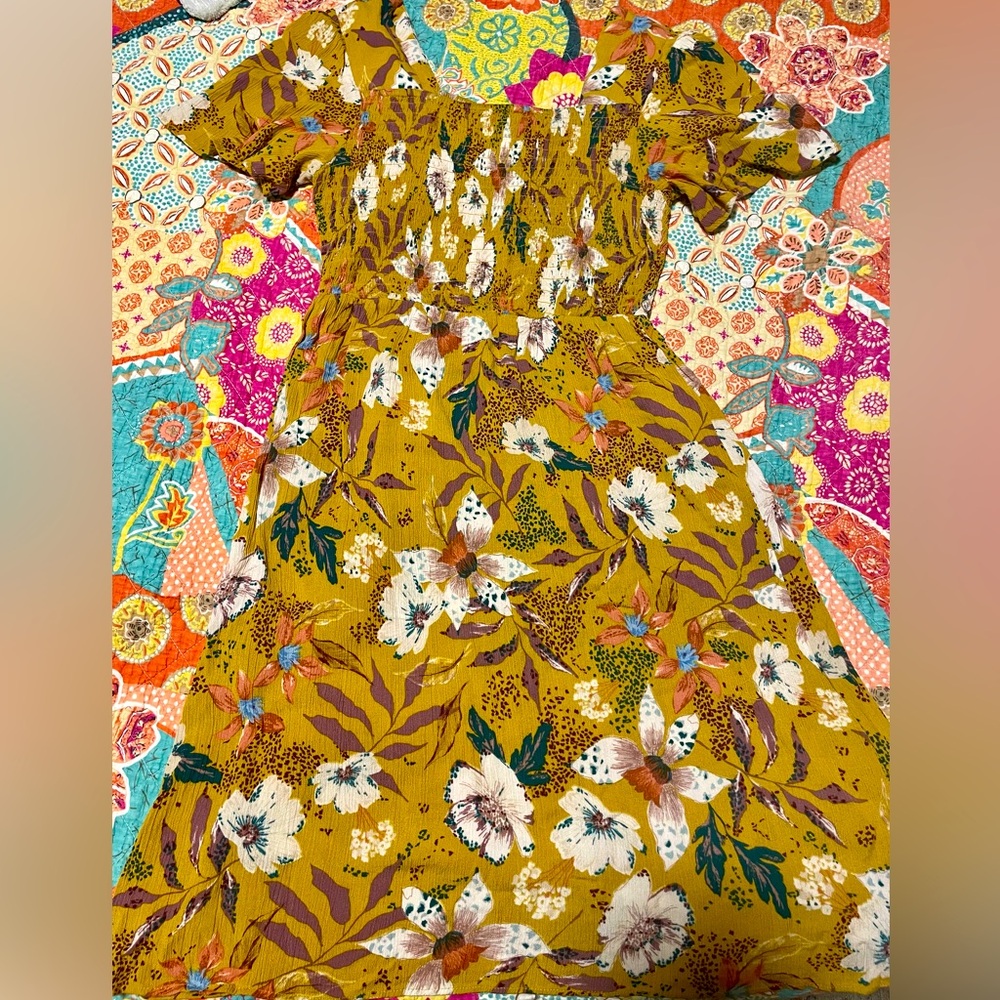 Promesa Mustard Floral Midi Dress